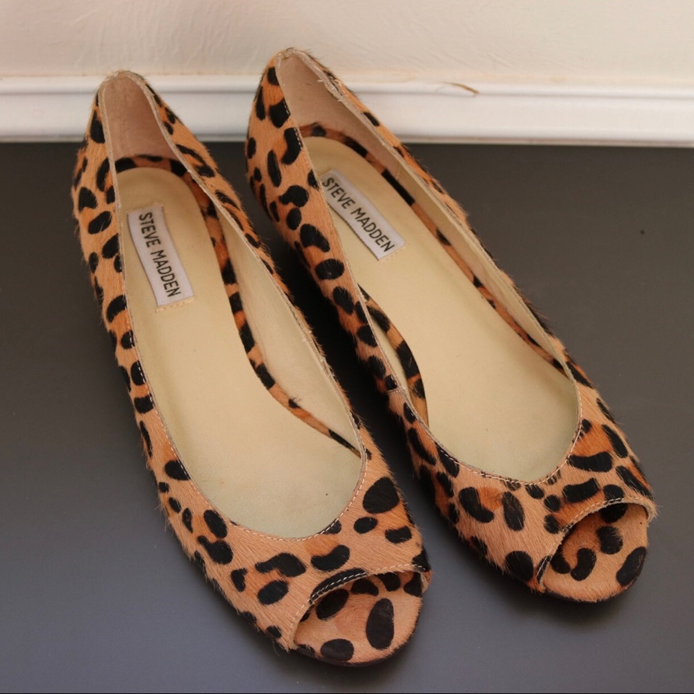 Steve Madden Peep-Toe Leopard Print Kitten Wedge